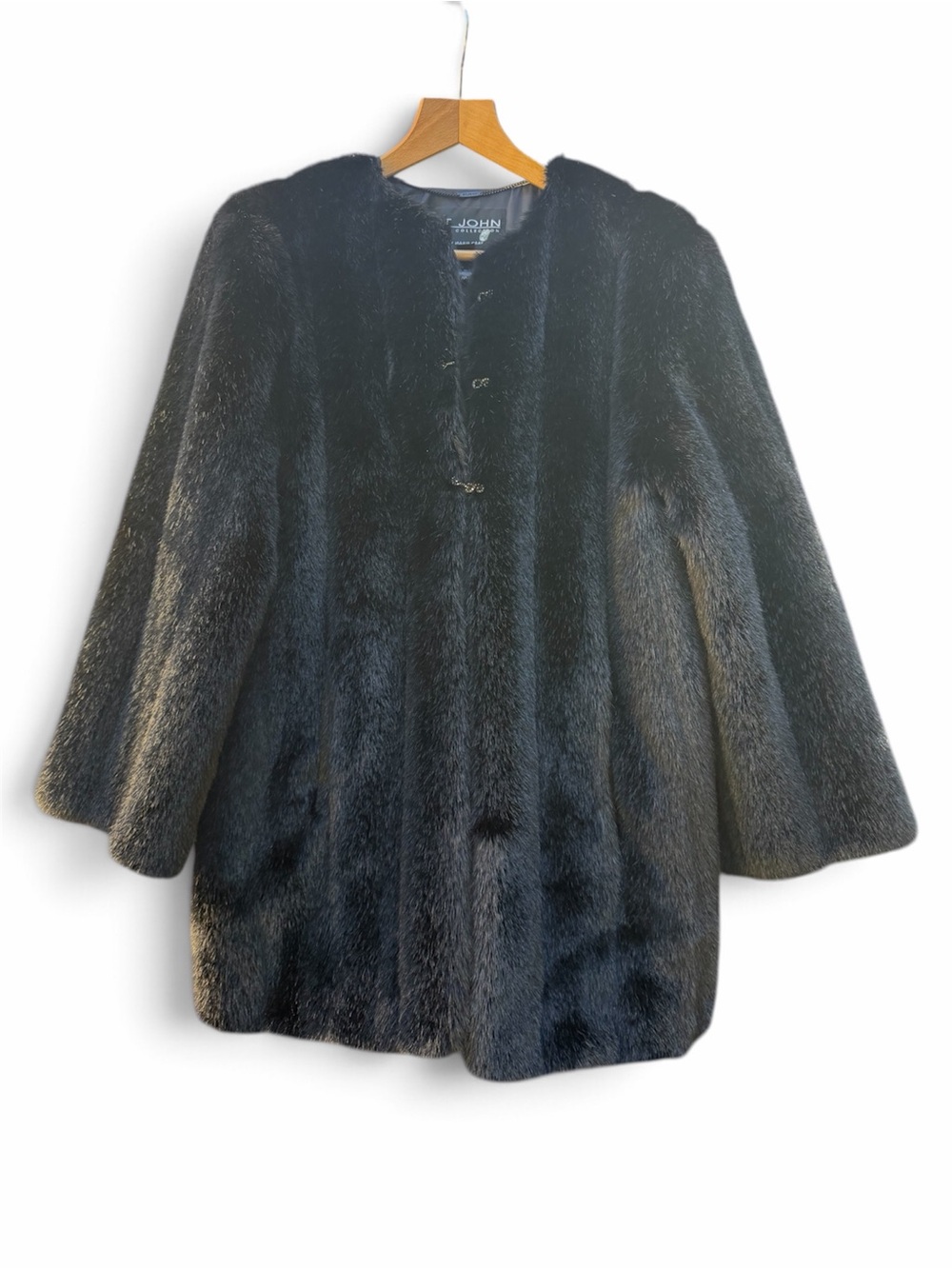 Vintage St. John Coat Collection by Marie Gray Black Faux Fur Coat